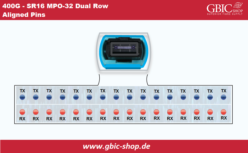 400G - SR16 MPO-32 Dual Row Alignment pins